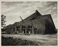 New racetrack grandstand under construction at the Sonoma County Fair, Santa Rosa, California, about 1960