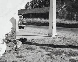 Corner of the Washoe House porch with a view across Stony Point Road, Petaluma, California, about 1947