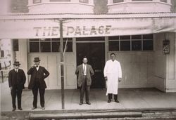 Men standing outside the Palace Saloon, Healdsburg, 1903