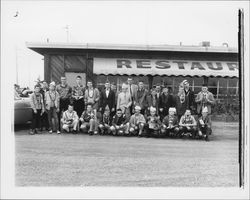 Group of boys in front of a restaurant, Petaluma, California, about 1960