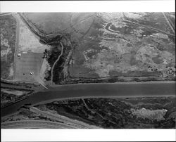 Aerial view of Petaluma River near Highway 101 bridge, Petaluma, California, before 1985