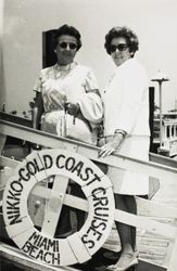 Bernice Grady and Mary Dei boarding a boat in Miami Beach, Florida, about 1968