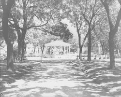 Children playing on the bandstand in Walnut Park, Petaluma, California, 1955