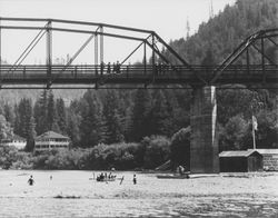 Russian River, the south end of the highway bridge and the boathouse, looking southwest from a point near River Road, Monte Rio, California, Sept. 3, 1917