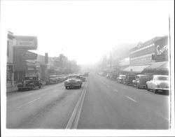 Petaluma Boulevard North on a foggy day, Petaluma, California, 1960