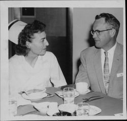 Hillcrest Hospital (Petaluma, California) administrator Robert Taylor with an unidentified nurse, about 1960