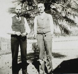Brothers I. B. and Henry Raymond at the Raymond home, 522 D Street Petaluma, California, about 1912
