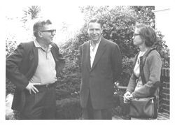 Ed and Chris Mannion with an unidentified man, Petaluma, California, about 1965