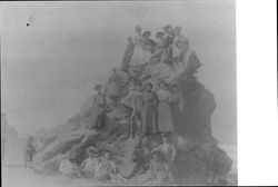 Group of people on an outing at the mouth of the Russian River