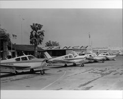 Airplanes at Sky Ranch airport in Petaluma, California, 1973