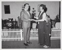 Trophy presentation at the exhibit at the Sonoma County Fair, Santa Rosa, California, about 1976