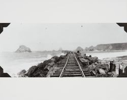 Construction of the jetty at the mouth of the Russian River at Jenner, California, October 10, 1933