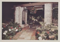 Sonoma Mission theme flower show at the Hall of Flowers at the Sonoma County Fair, Santa Rosa, California, 1969