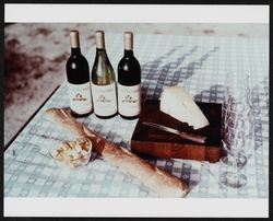 Bottles of California wine in table setting