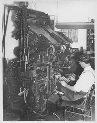 Walt Holman, Linotype operator at the Petaluma Argus-Courier, Petaluma, California, about 1955