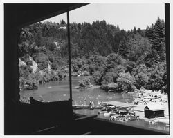 View of Rio Nido beach from a cabin window