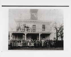 Windsor Grammar School students on the porch of the school