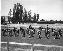 California Centaurs mounted junior drill team practicing at the Sonoma County Fairgrounds, Santa Rosa, California, 1946