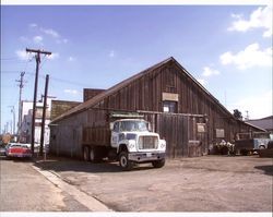 Exterior view of the livery stable that stood at the corner of D and First Streets, Petaluma, California, Sept. 25, 2001