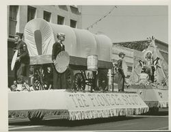 Petaluma Boy Scout float in the Sonoma-Marin Fourth Agriculutural District Fair Parade, Petaluma, California, 1958