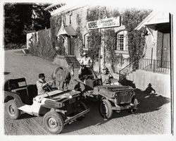 Willys jeeps at Korbel Champagne Cellars, Guerneville, California, 1958