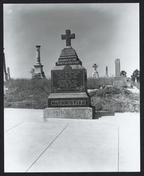 Tombstone of Patrick McChristian and his wife Sarah McChristian, Calvary Catholic Cemetery, Petaluma, California, about 1955