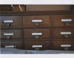 Sunset Line & Twine filing cabinet with sample fishing line, Sunset Line & Twine, Petaluma, California, Dec. 2006