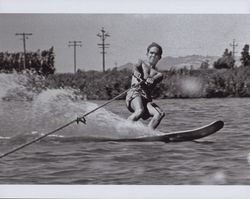 Water skiing on the Petaluma River, Petaluma, California, in the 1950s