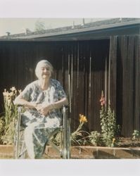Janet McGregor in the yard of a house in San Rafael, California, 1968
