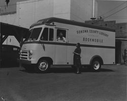 Sonoma County Library bookmobile in Petaluma, California, 1957