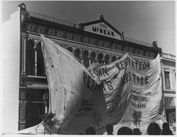 Downtown renovation of Petaluma's heritage, sign covering McNear Building