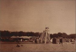 View of beach showing slide and store