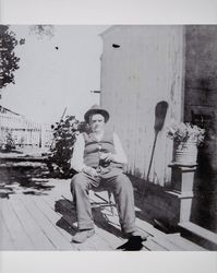 Judge Stephen Akers sits near his home in Schellville, California, 1890s