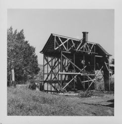 Back of a false front used in filming The Birds, Bodega Bay, California, 1962