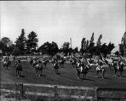 California Centaurs mounted junior drill team practicing at the Sonoma County Fairgrounds, Santa Rosa, California, 1946