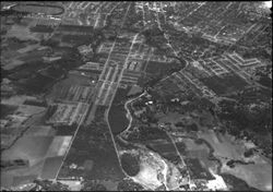 Aerial view of the Montgomery Village area, Sonoma Avenue, Montgomery Avenue and the Fairgrounds, Santa Rosa, California, about 1947