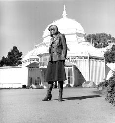 Mattei Brothers men's and women's fashions modeled outdoors at the Golden Gate Park Conservatory