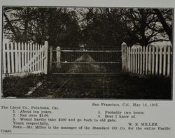 Lloyd gate at the W. S. Miller farm in San Francisco, California, as shown in the Lloyd Co. catalog for 1912