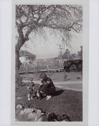 Florence Goodwin Marion and Robert Button in the Goodwin yard, Grant Avenue, Petaluma, California, 1932
