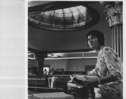 Librarian Linda Haering inside the Petaluma Carnegie Library, 1975