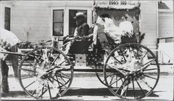 Wagon decorated for Rose Parade advertising egg production