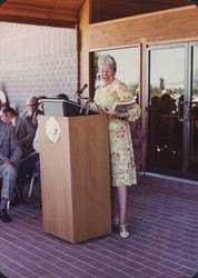 Mayor Helen Putnam speaking at the Petaluma Public Library dedication