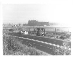 Redwood Highway and railroad bridge south of Petaluma, California, 1949