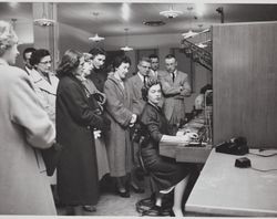 Officials receive tour of new Pacific Telephone and Telegraph Company building at 125 Liberty Street, Petaluma, California, 1951