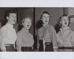 Girls Club quartet sings at a tea, Petaluma, California, November 11, 1954