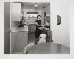 Kitchens of model homes on Allison Drive, Rohnert Park, California, 1958