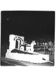 Arc de Triomphe float at a Petaluma High School homecoming game, Petaluma, California, about 1963