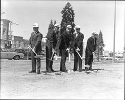 Henry Trione, Hugh B. Codding, Wayne Ancell, Trent Harrington and D.C. Sutherland at Bank of America ground breaking, Santa Rosa, California, 1967