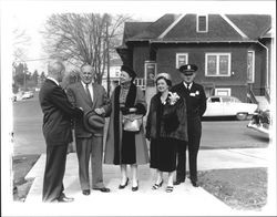 Schoeninghs with the Knights at dedication of City Hall, Petaluma, California, 1955