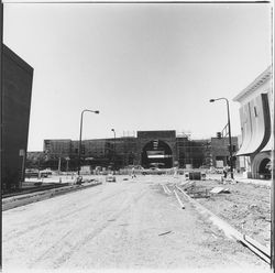 Fourth and B Street entrance to Santa Rosa Plaza under construction from Fourth Street, Santa Rosa, California, 1981